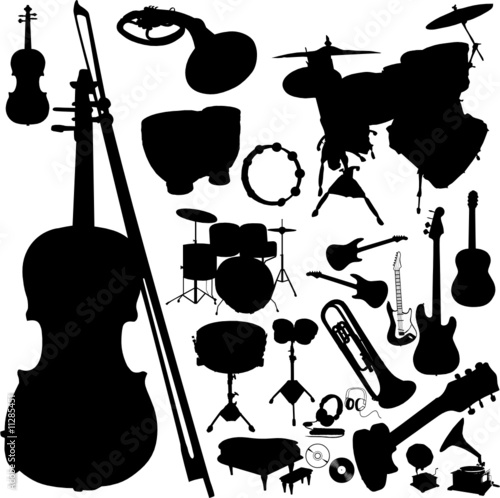 music instrument group vector silhouettes