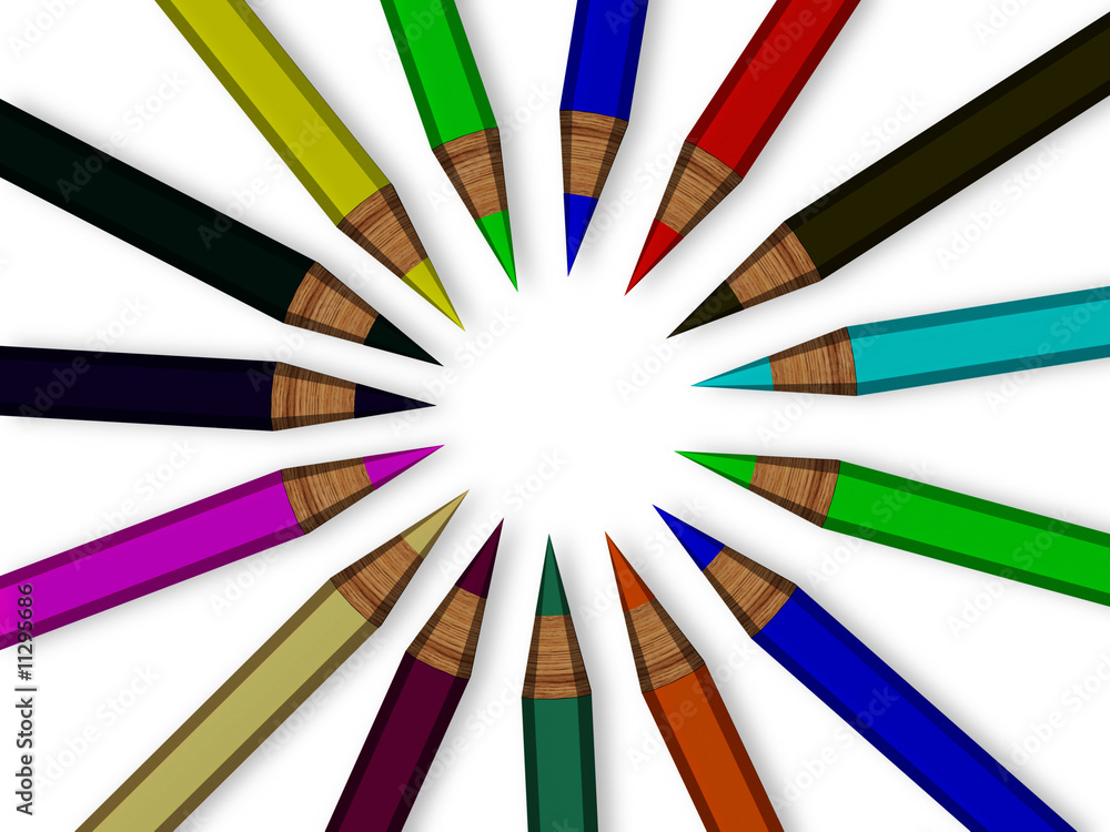 Fototapeta premium colored pencils in circle isolated on white