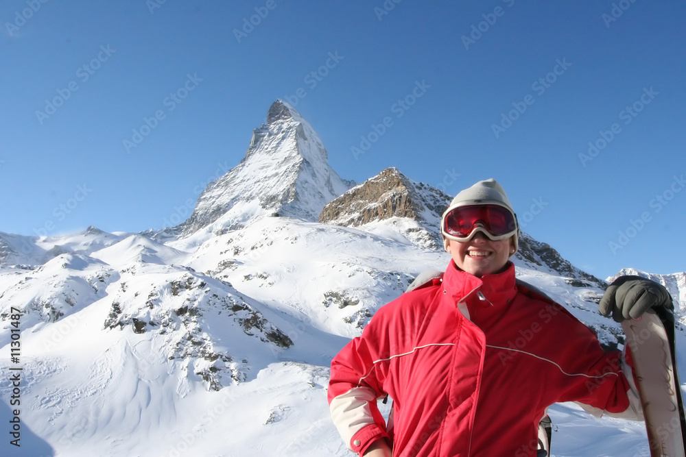 Woman skiing in Swiss Alps