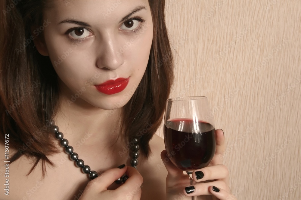 Lips and a glass of wine. Lips and a glass of wine.