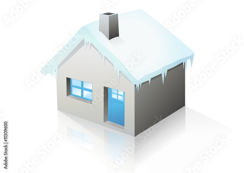 Maison blanche sous la neige (reflet)