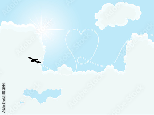 Airplane painting the heart on the sky