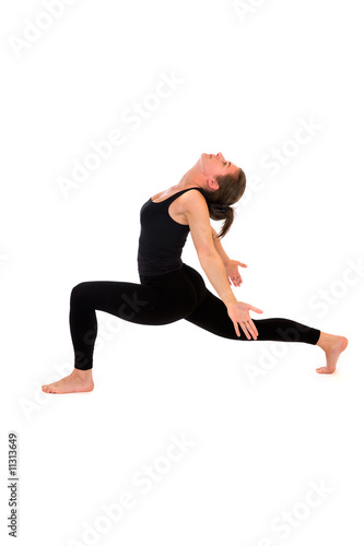 woman in yoga pose on white