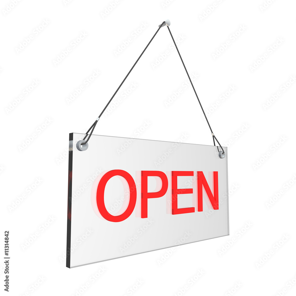 Glass Open hours sign. Digitally generated image. Glass Open hours sign. Digitally generated image.