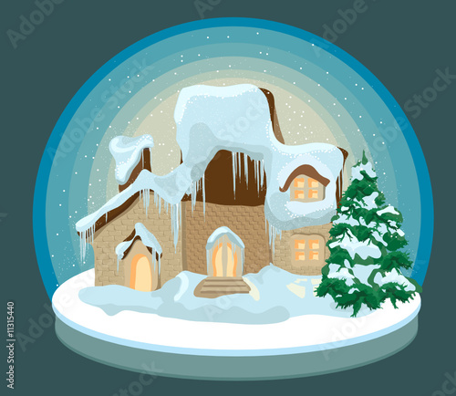 Christmas house in the snow