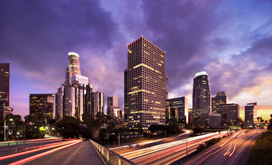 Wandcirkels Los Angeles Spitsuur Los Angeles bij zonsondergang  © David Crockett