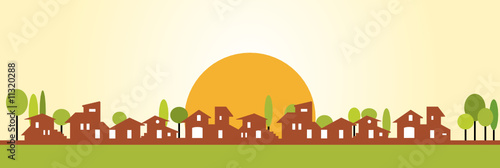 Little village silhouette - Warm colors