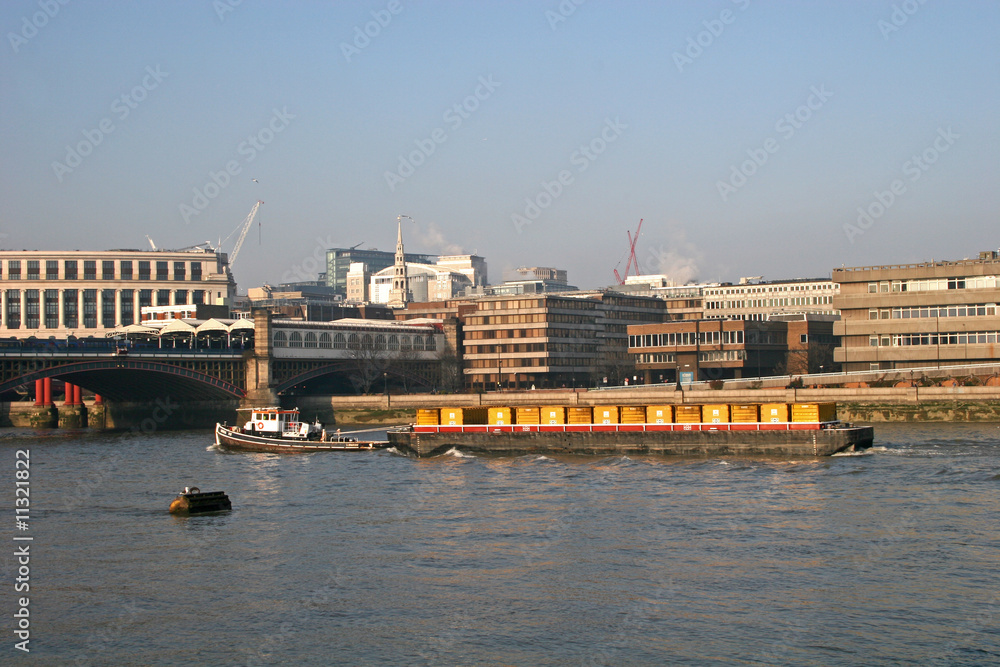 barge on River Thames, London