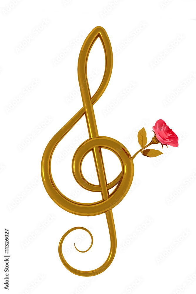 Obraz premium Treble clef and pink rose