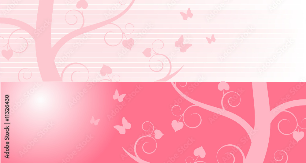 Pink valentine banners with tree and butterfly