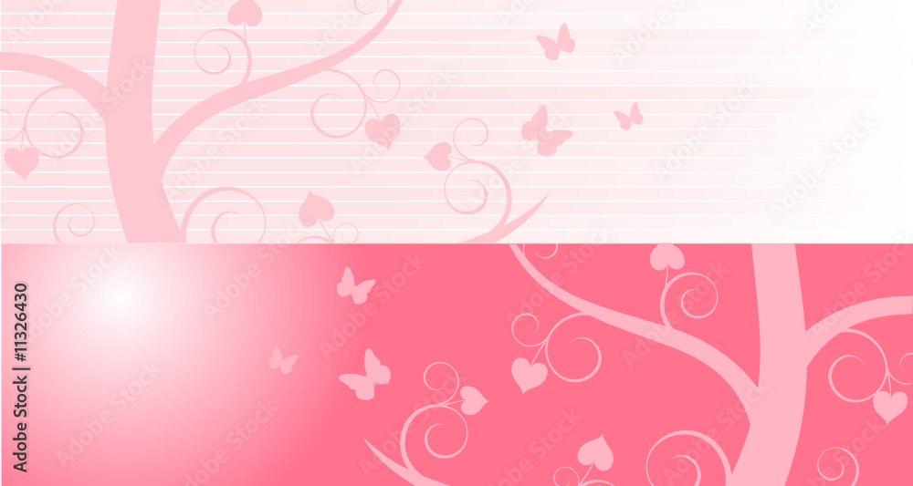 Pink valentine banners with tree and butterfly Pink valentine banners with tree and butterfly