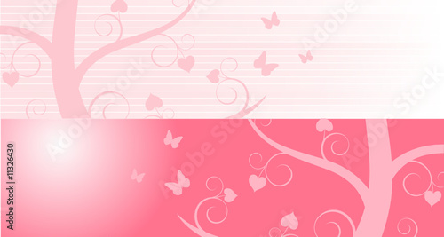 Pink valentine banners with tree and butterfly