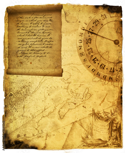 old scroll with map and compass