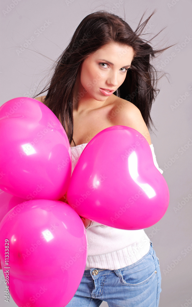 valentine's day, girl holding balloon. valentine's day, girl holding balloon.