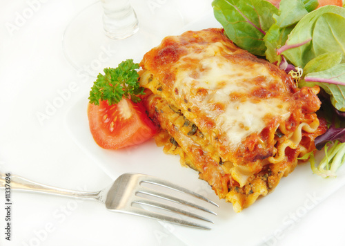Lasagna on a Plate with Salad