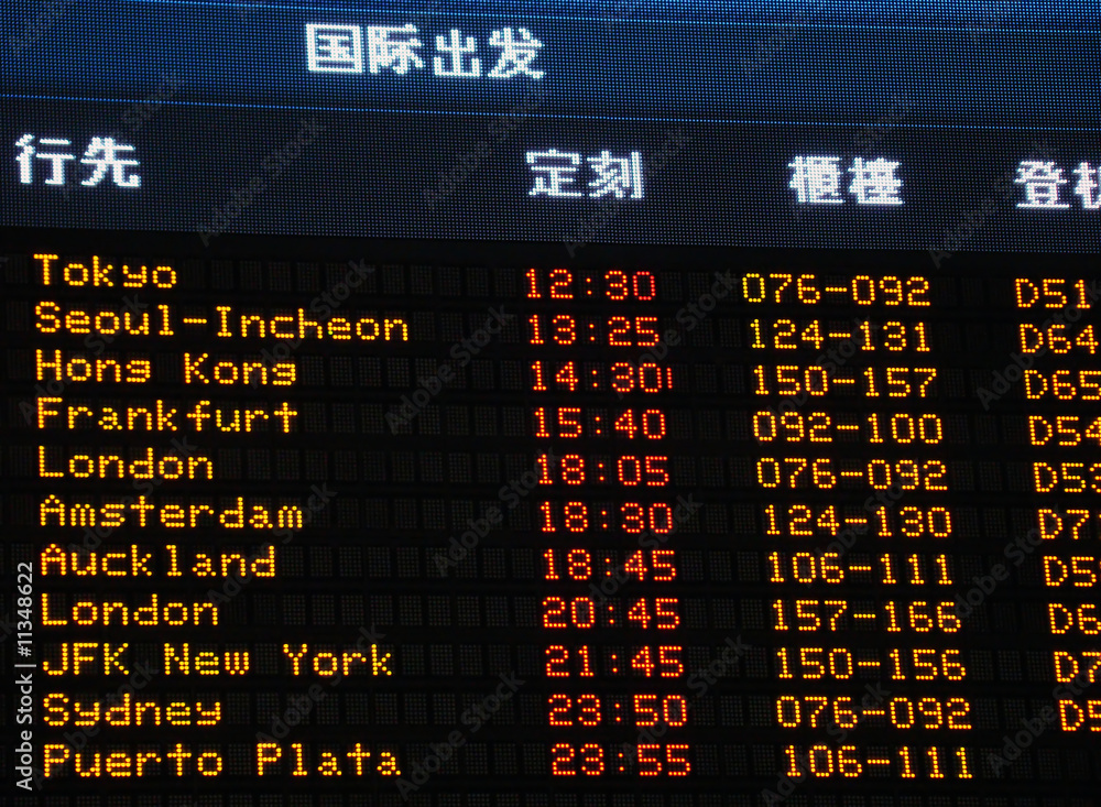 Fototapeta premium Canadian airport information board, international departures.