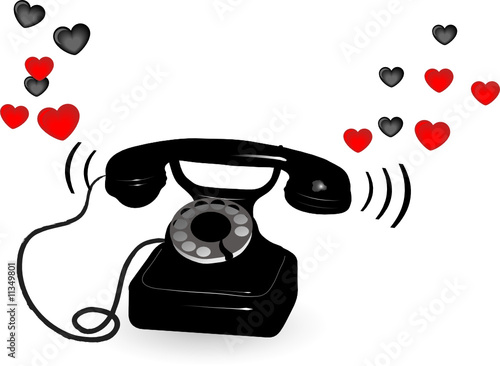 Ringing retro phone with hearts