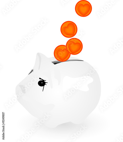 Money box with heart coins