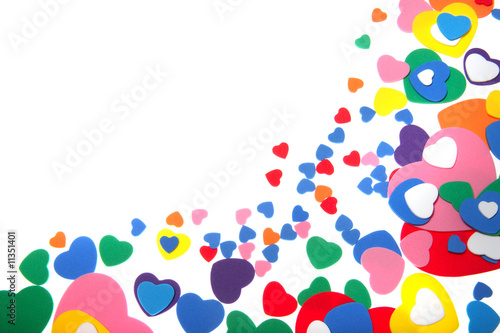Fototapeta Naklejka Na Ścianę i Meble -  colorful foam confetti hearts over white background