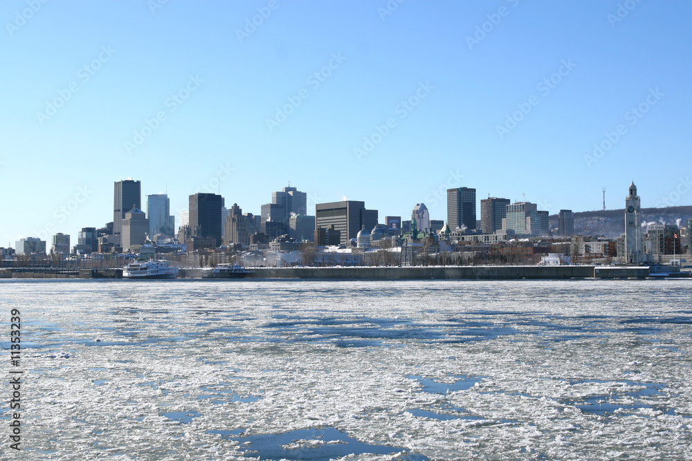 Montreal city skyline in winter
