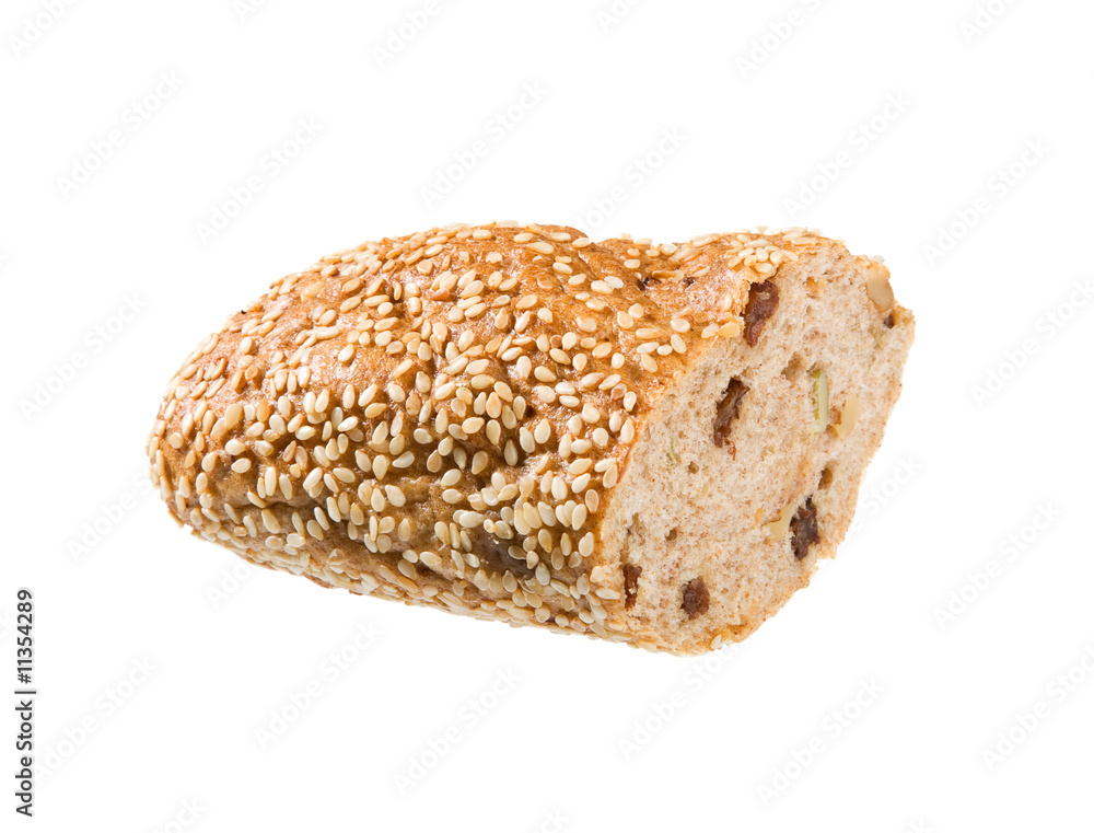 А piece of bread with raisins isolated over white А piece of bread with raisins isolated over white