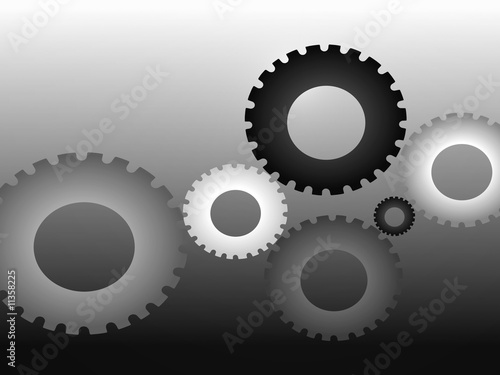 whites and blacks cogs in various sizes