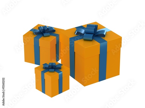 Yellow Gift boxes with blue bow