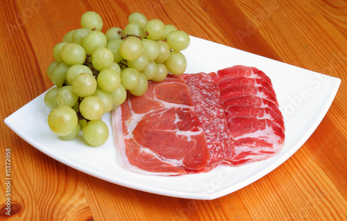 ham and salami slice and grape