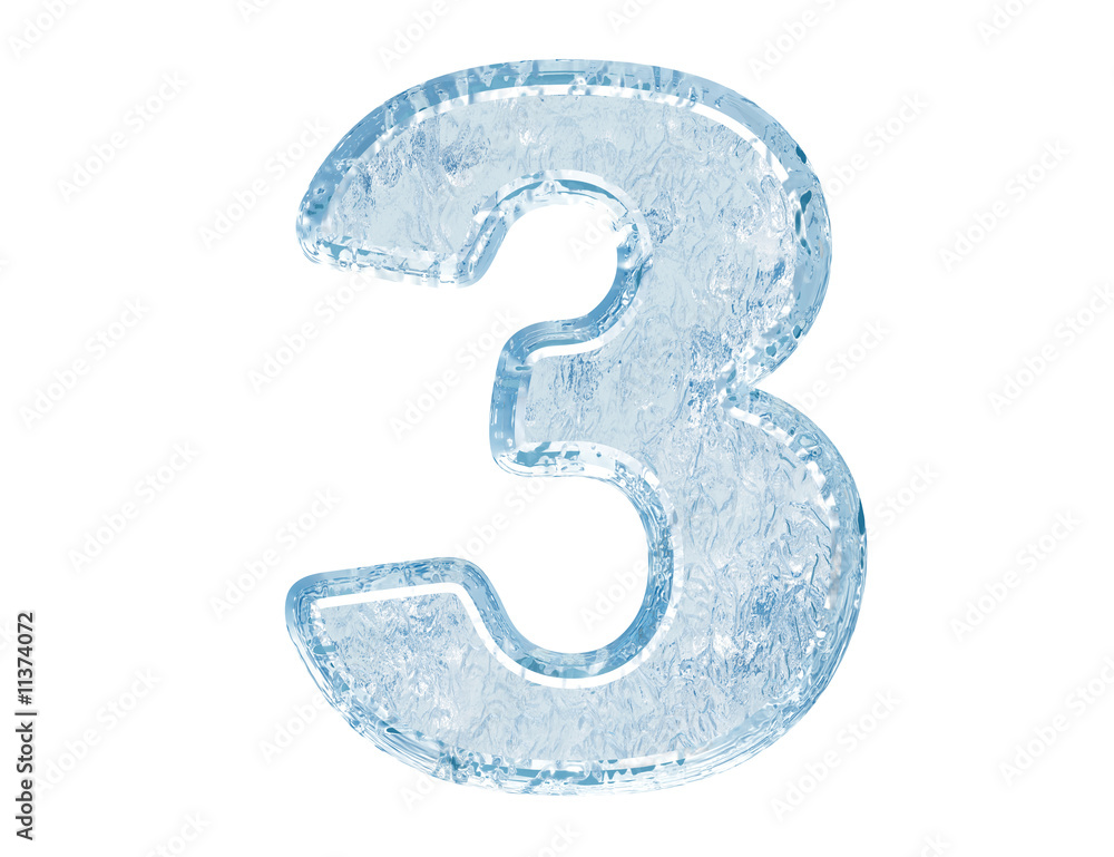 Ice font. Number three.With clipping path. Ice font. Number three.With clipping path.