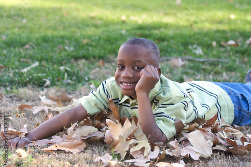 Young Boy Playing in the Le...