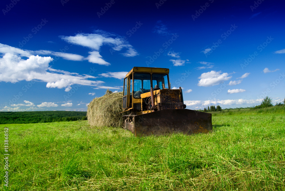 Fototapeta premium old tractor and perfect summer day