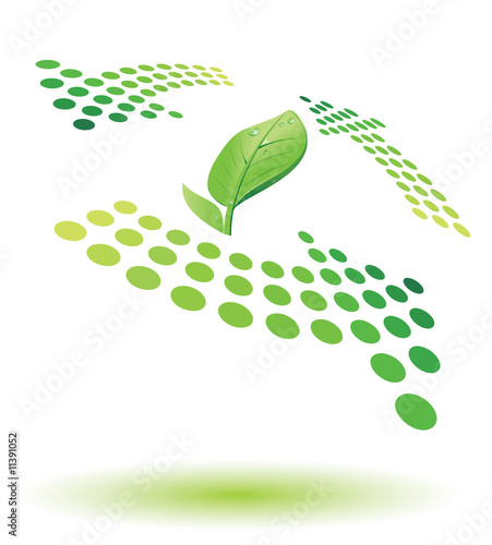 Green recycle icon with leaf