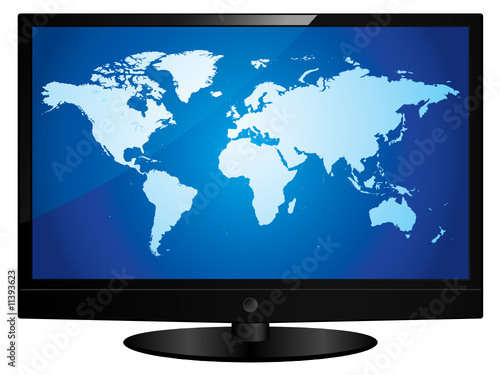 Wide screen television with world map