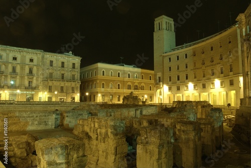 Lecce by night, roman amphitheatre in saint Oronzo place