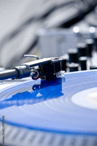 Turntable with Blue Scratch Vinyl Record