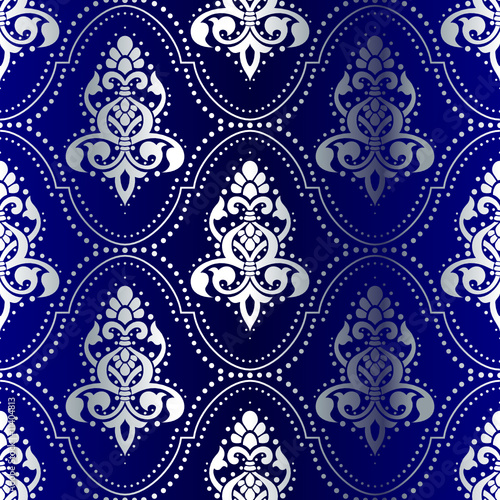 Silver-on-Blue seamless Indian pattern with dots