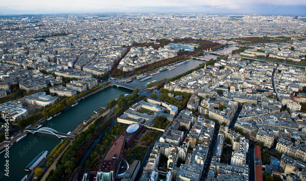 Seine River and the City of Paris from High Up