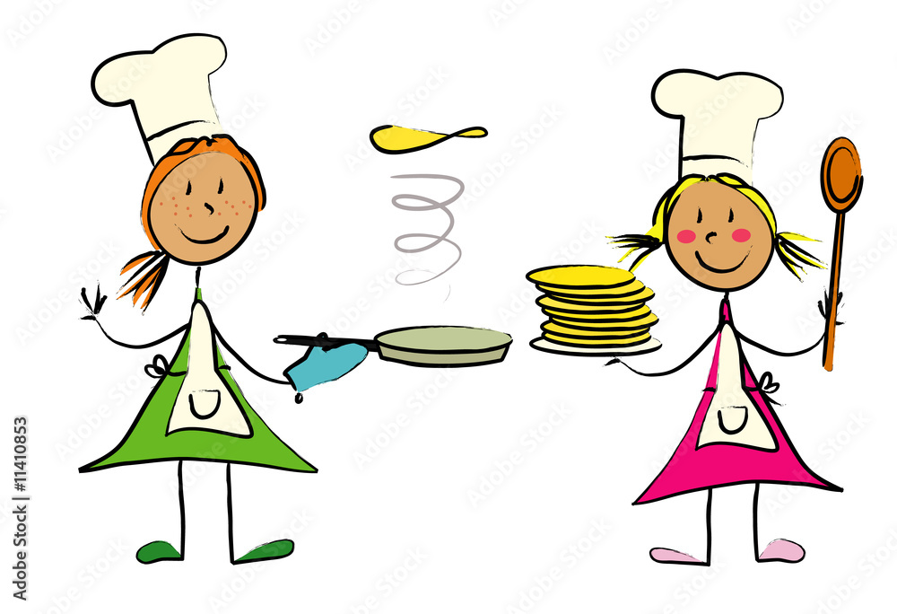 fillettes cuisinent crêpes ilustración de Stock Adobe Stock