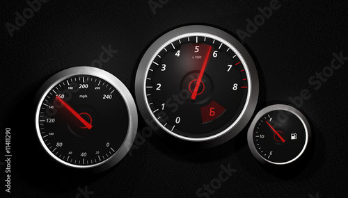 Speedo - A sports car instrument panel showing speed. photo