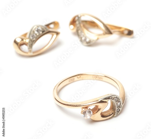 Gold earrings and ring