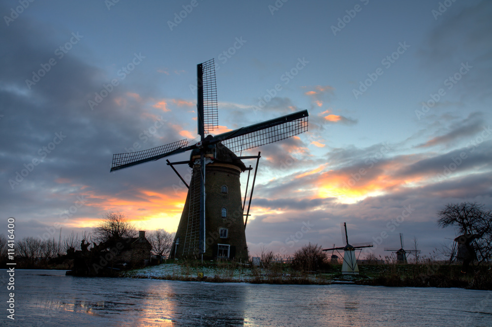 Dutch windmill in the evening sun