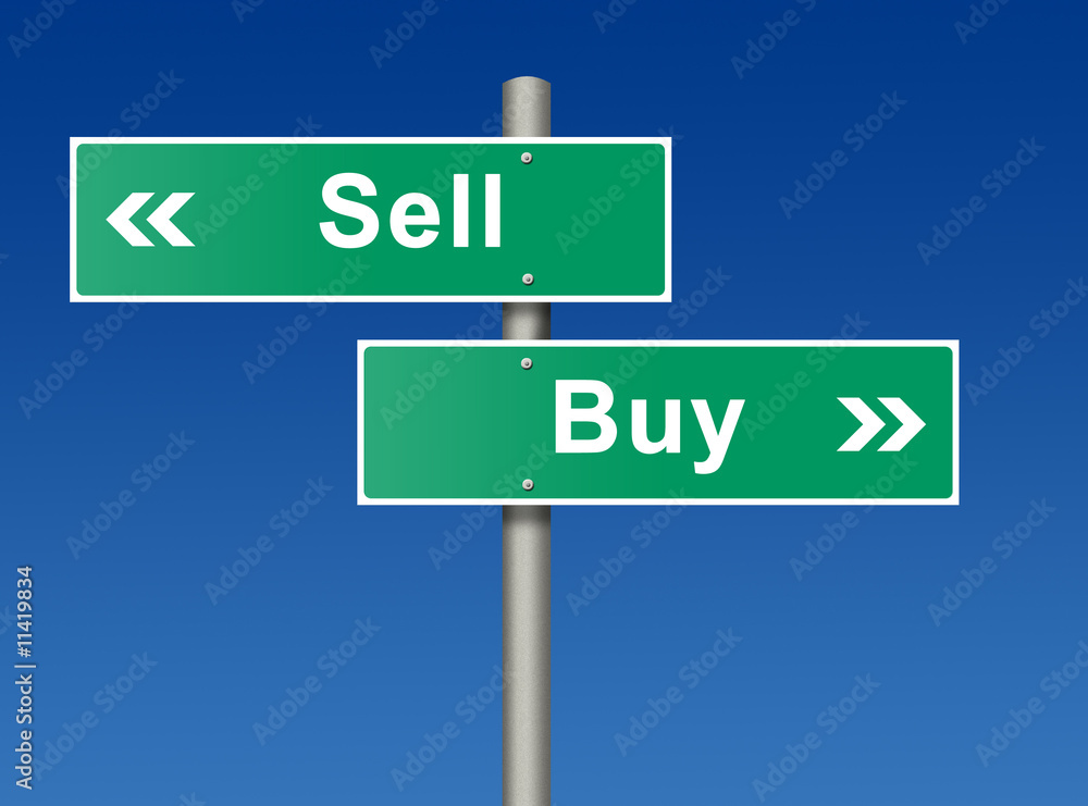 Street sign against blue sky. Sell. Buy. Street sign against blue sky. Sell. Buy.
