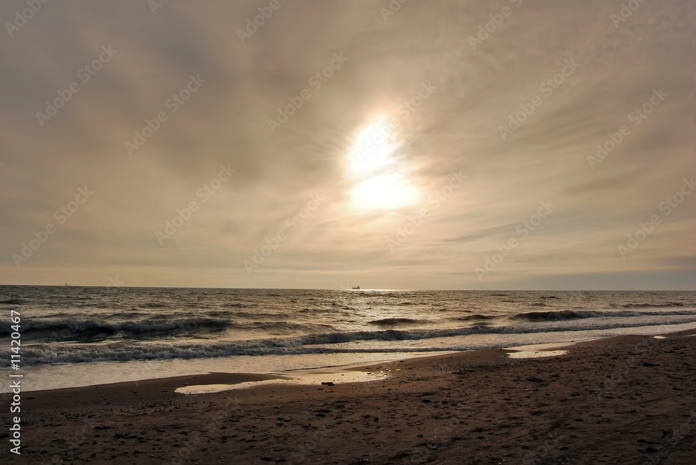 Sunset on beach in Odessa, Ukraine