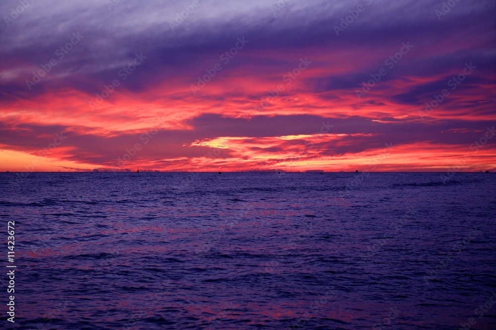 Red and blue sunrise in Mediterranean sea
