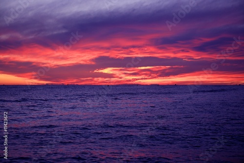 Red and blue sunrise in Mediterranean sea