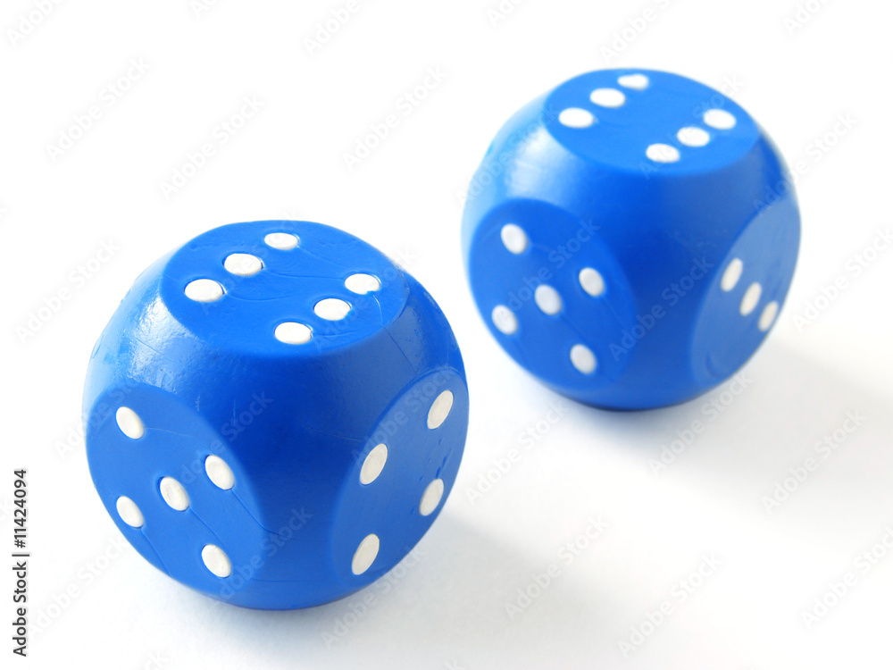 two blue dices with white dots