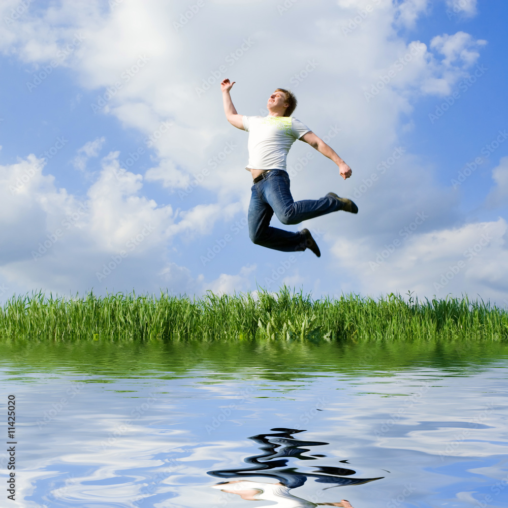 happy man is jumping happy man is jumping