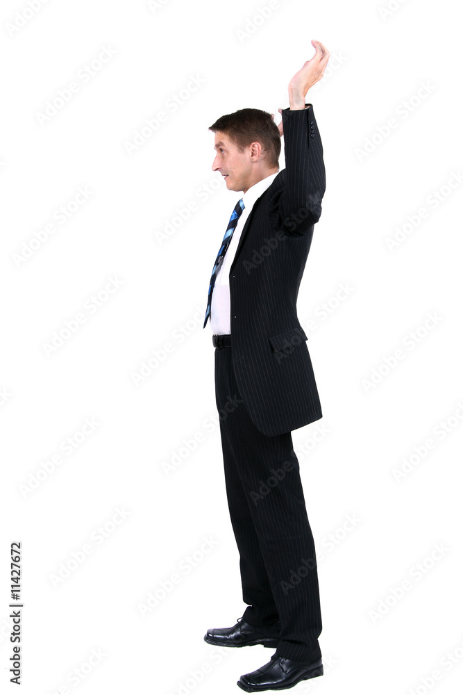 businessman holding up both hands in surrender businessman holding up both hands in surrender