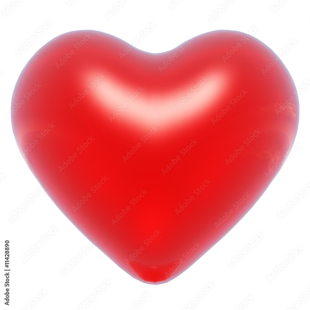 3D red shiny heart isolated on white background