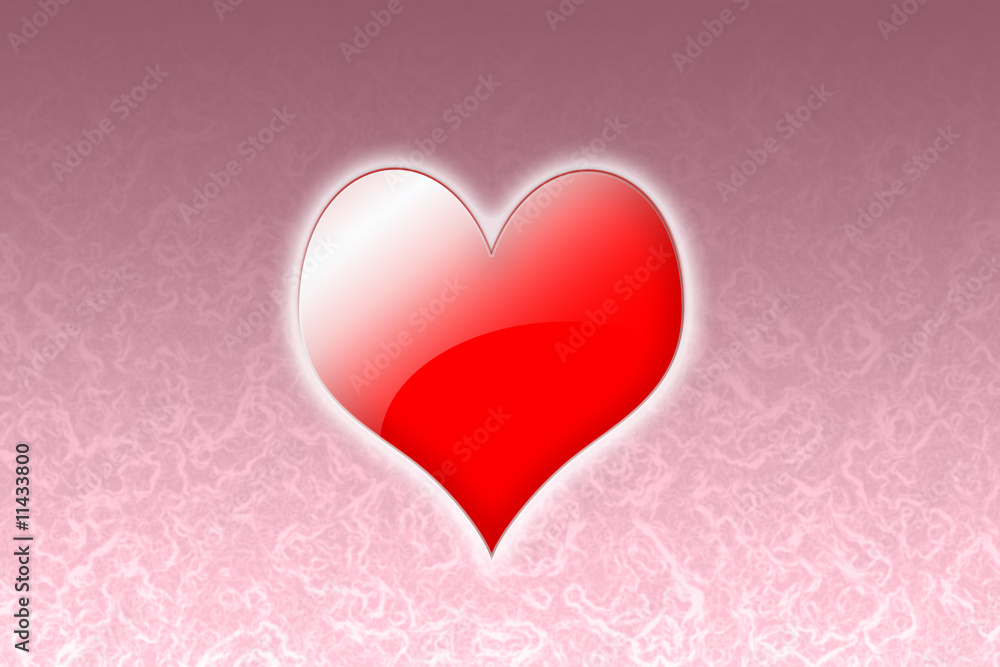 Big red glowing heart on pink textured background